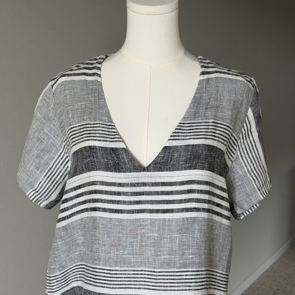 Stella Martini Coastal Linen Striped V-Neck Tunic Top Cover Up-Made in Italy-M - Picture 2 of 11